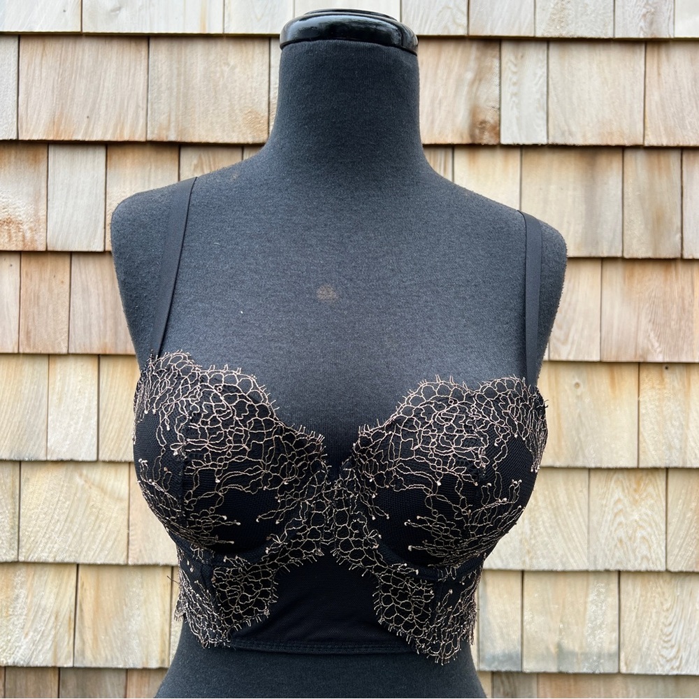 Victoria's Secret Longline Strappy Balconet Bra in Black and Rose Gold, 34C